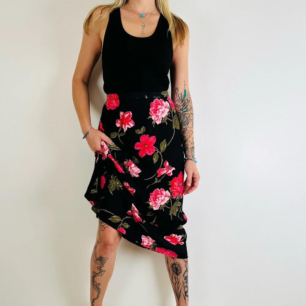 Vintage JM Collection Floral Midi Skirt Boho flowy chiffon Sheer - Picture 2 of 6